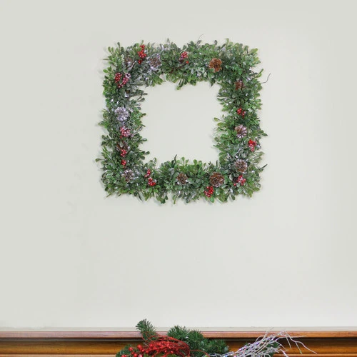Northlight Square Boxwood And Berries Pine Cone Artificial Christmas Wreath 18-Inch, Unlit 5 Northlight Square Boxwood And Berries Pine Cone Artificial Christmas Wreath 18-Inch, Unlit - Image 3