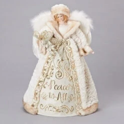 Roman 16" Gold And White Peace To All Christmas Angel Tree Topper