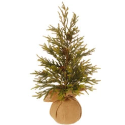 18" Potted Glitter Pine Full Artificial Christmas Tree - Unlit