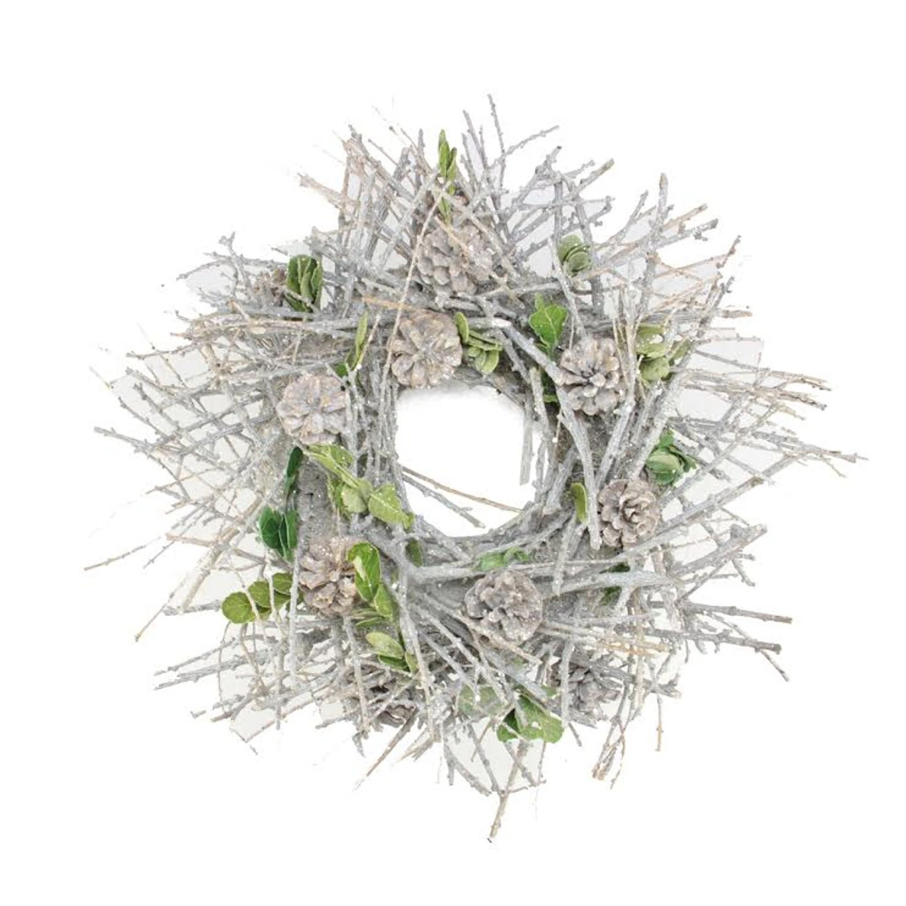 Glittered Twig, Pine Cone And Leaf Artificial Christmas Wreath - 20-Inch, Unlit 3 Glittered Twig, Pine Cone And Leaf Artificial Christmas Wreath - 20-Inch, Unlit
