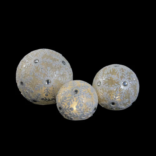 Northlight Set Of 3 White And Silver Battery Operated Lighted LED Snowflake Christmas Ball Decors 6" 4 Northlight Set Of 3 White And Silver Battery Operated Lighted LED Snowflake Christmas Ball Decors 6" - Image 2