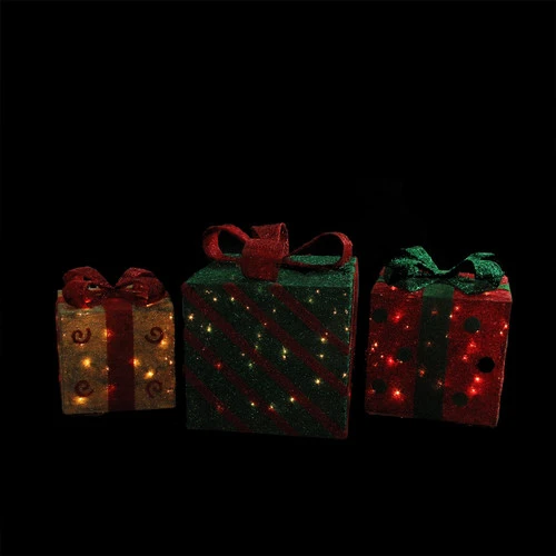 Northlight Set Of 3 Lighted Green And Red Gift Boxes Christmas Outdoor Decorations 16" 4 Northlight Set Of 3 Lighted Green And Red Gift Boxes Christmas Outdoor Decorations 16" - Image 2