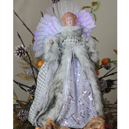 Northlight 16" Lighted Fiber Optic Angel In Silver Gingham Coat Christmas Tree Topper 5 Northlight 16" Lighted Fiber Optic Angel In Silver Gingham Coat Christmas Tree Topper - Image 3