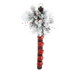 38" Red And White Flocked Christmas Artificial Pine Cone And Berry-Bells Swag - Unlit
