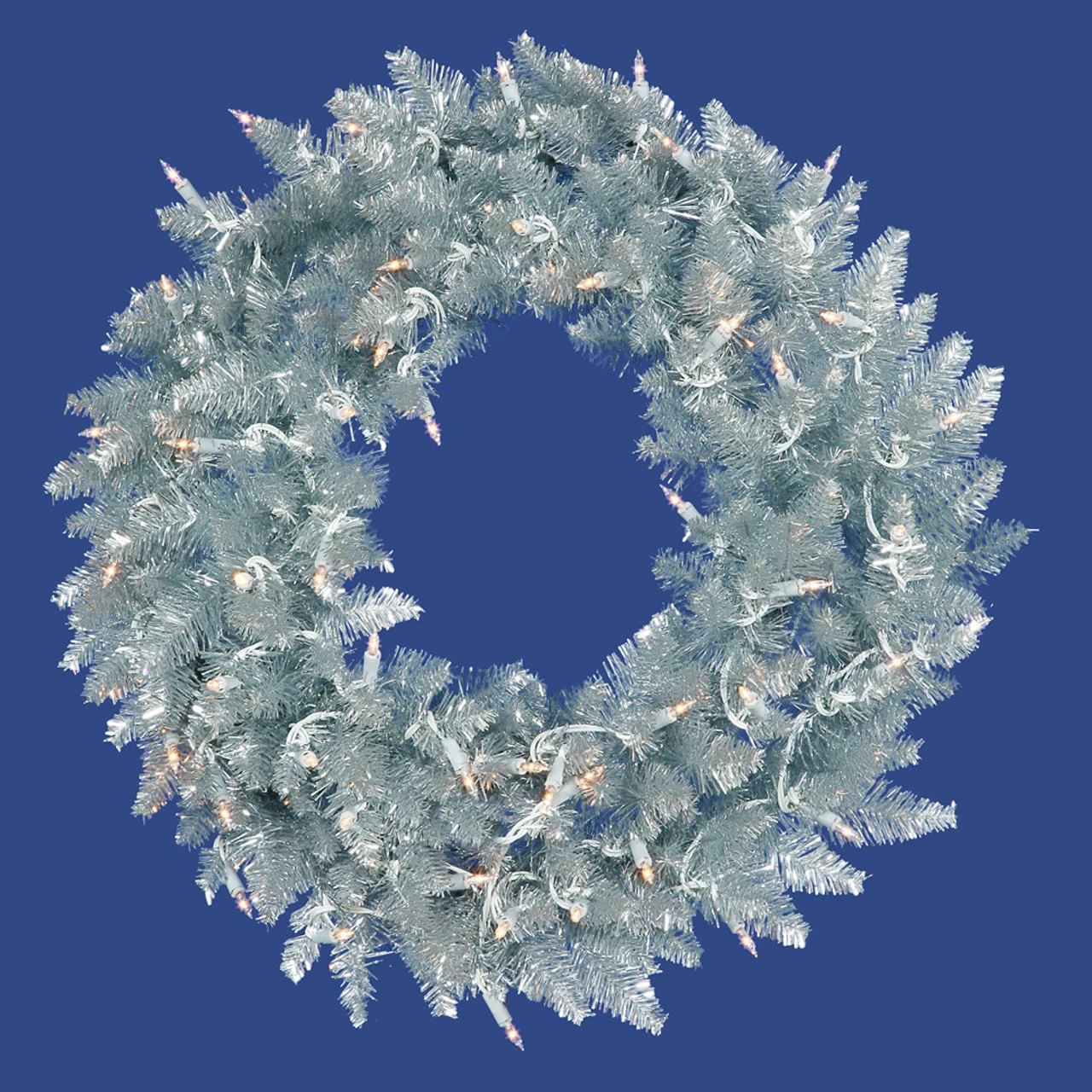 Pre-Lit Silver Ashley Spruce Tinsel Artificial Christmas Wreath - 60-Inch, Clear Lights 3 Pre-Lit Silver Ashley Spruce Tinsel Artificial Christmas Wreath - 60-Inch, Clear Lights