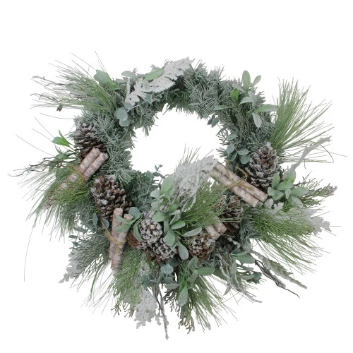 24” Artificial Frosted Pine, Birch Scrolls And Pine Cone Christmas Wreath - Unlit 3 24” Artificial Frosted Pine, Birch Scrolls And Pine Cone Christmas Wreath - Unlit