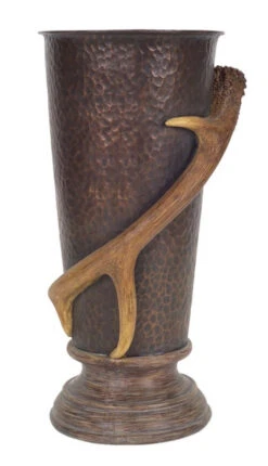 Melrose 15.5" Brown Hammered Pewter Style Deer Antler Urn Tabletop Decor