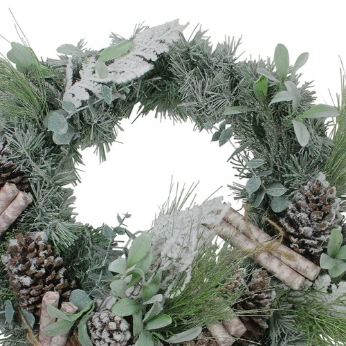 24” Artificial Frosted Pine, Birch Scrolls And Pine Cone Christmas Wreath - Unlit 4 24” Artificial Frosted Pine, Birch Scrolls And Pine Cone Christmas Wreath - Unlit - Image 2