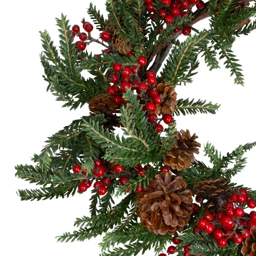 22" Red And Green Berry And Pine Cone Artificial Christmas Wreath Unlit 4 22" Red And Green Berry And Pine Cone Artificial Christmas Wreath Unlit - Image 2