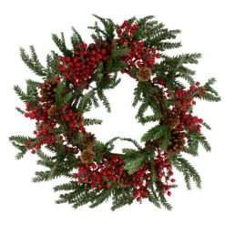 22" Red And Green Berry And Pine Cone Artificial Christmas Wreath Unlit