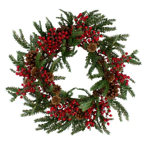 22" Red And Green Berry And Pine Cone Artificial Christmas Wreath Unlit 3 22" Red And Green Berry And Pine Cone Artificial Christmas Wreath Unlit