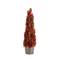 2' Red Potted Pine Cone Crab Apple Pencil Artificial Christmas Tree - Unlit