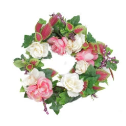 Rose And Berries Artificial Floral Wreath, White 22.5-Inch