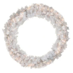 Pre-Lit White Cedar Pine Artificial Christmas Wreath - 36-Inch, Clear Lights