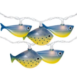 10 Blue And Yellow Fish Mini Summer Patio String Lights – 8.5 Ft Green Wire