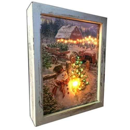 Christmas Central 10" White And Brown LED Lighted Christmas Tree Farm Rectangular Shadow Box Decoration 4 Christmas Central 10" White And Brown LED Lighted Christmas Tree Farm Rectangular Shadow Box Decoration - Image 2