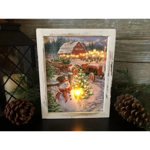 Christmas Central 10" White And Brown LED Lighted Christmas Tree Farm Rectangular Shadow Box Decoration 5 Christmas Central 10" White And Brown LED Lighted Christmas Tree Farm Rectangular Shadow Box Decoration - Image 3