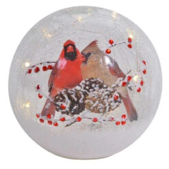 6.78” White And Red New Crackle Glass Globe Cardinal Pair - 33480197