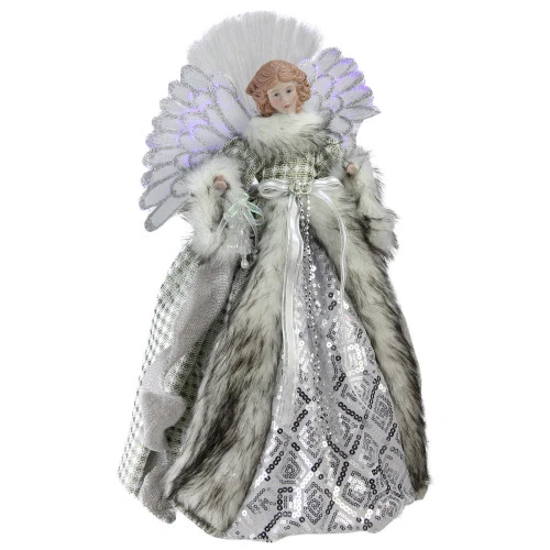 Northlight 16" Lighted Fiber Optic Angel In Silver Gingham Coat Christmas Tree Topper 3 Northlight 16" Lighted Fiber Optic Angel In Silver Gingham Coat Christmas Tree Topper