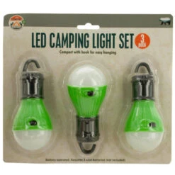 Pack Of 4 Green And White LED Hanging 3-Piece Camping Lights Sets 4.75"