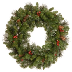 Unlit Silver Bristle, Cones, Red Berries And Glitter Artificial Christmas Wreath - 24-Inch