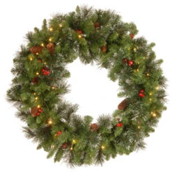 Christmas Central 30" Pre-Lit Red Berries Traditional Battery Operated LED Lights Wreath