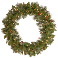 Christmas Central Pre-Lit Crestwood Spruce Artificial Christmas Wreath, 36-Inch, Clear Lights