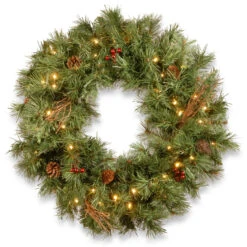24” Pre-Lit Glistening Pine Artificial Christmas Wreath With Battery Operated - Warm White LED Lights
