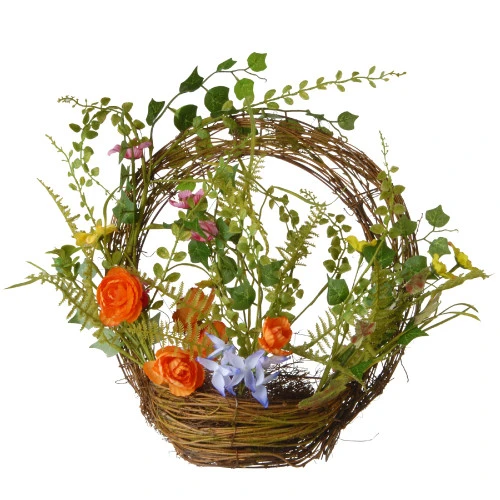 16" Spring Wreath With Basket 3 16" Spring Wreath With Basket