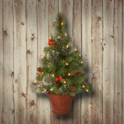 Christmas Central 3' Pre-Lit Crestwood Spruce Artificial Christmas Half Tree, White LED Lights -Northlight Shop dnat cw7 306 3ht b 2 04460.1670489785