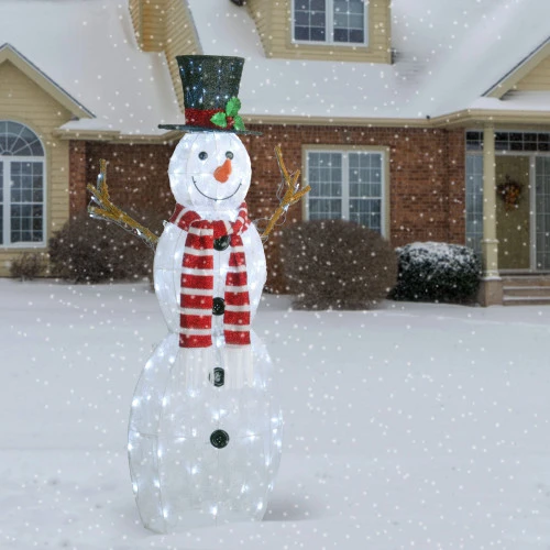 48" White Pre-Lit Snowman Outdoor Christmas Decoration With LED Cool White Lights 4 48" White Pre-Lit Snowman Outdoor Christmas Decoration With LED Cool White Lights - Image 2
