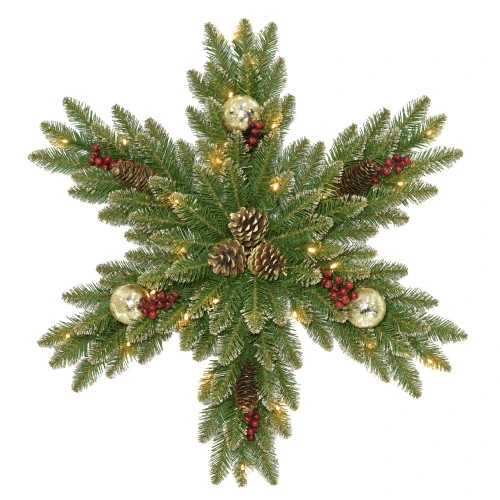 Christmas Central 32" Pre-Lit Glittery Gold Dunhill Fir Snowflake Wreath 3 Christmas Central 32" Pre-Lit Glittery Gold Dunhill Fir Snowflake Wreath