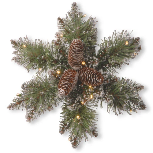 Christmas Central Pre-Lit Frosted Pinecone Artificial Christmas Star Wreath, 14-Inch, White Lights 3 Christmas Central Pre-Lit Frosted Pinecone Artificial Christmas Star Wreath, 14-Inch, White Lights