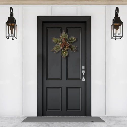 Christmas Central Pre-Lit Frosted Pinecone Artificial Christmas Star Wreath, 14-Inch, White Lights 5 Christmas Central Pre-Lit Frosted Pinecone Artificial Christmas Star Wreath, 14-Inch, White Lights - Image 3