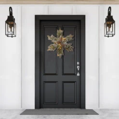 Christmas Central 18" Pre-Lit Pine Snowflake Artificial Christmas Wreath, Warm White LED Lights -Northlight Shop dnat gb1 300l 18sb 1 3 46132.1664989116