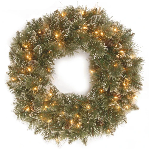 Christmas Central Pre-Lit Glittery Bristle Pine Artificial Christmas Wreath, 30-Inch, Clear Lights 3 Christmas Central Pre-Lit Glittery Bristle Pine Artificial Christmas Wreath, 30-Inch, Clear Lights