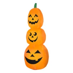 7' Orange And Black Stacked Pumpkins Inflatable Outdoor Halloween Decor