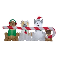8' White And Red Puppies With Candy Cane Inflatable Outdoor Christmas Decor