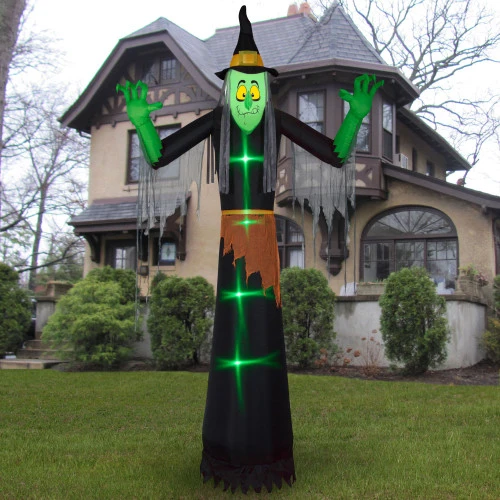 12' Green And Black Spooky Witch Inflatable Outdoor Halloween Decor 4 12' Green And Black Spooky Witch Inflatable Outdoor Halloween Decor - Image 2