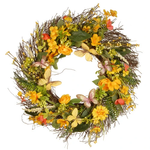 Bristle Twigs Spring Floral Wreath, Green And Yellow 24-Inch - 34246652 3 Bristle Twigs Spring Floral Wreath, Green And Yellow 24-Inch - 34246652