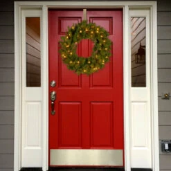 Christmas Central Pre-Lit Kincaid Spruce Artificial Christmas Wreath, 24-Inch, White LED Lights -Northlight Shop dnat kcdr 24wlo 1 3 29640.1631896531