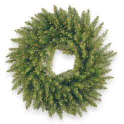 Christmas Central Pre-Lit Kingswood Fir Artificial Christmas Wreath, 24-Inch, White LED Lights