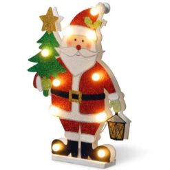 17.25" Red And White Prelit Santa With Tree Outdoor Christmas Decor