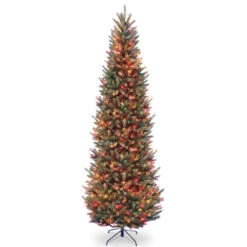 Northlight Shop 37 Christmas Central 9' Pre-Lit Slim Natural Fraser Fir Artificial Christmas Tree, Multicolor Lights