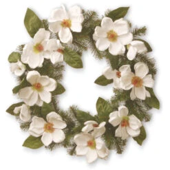 Christmas Central North Valley Spruce Magnolia Artificial Wreath - 24-Inch, Unlit