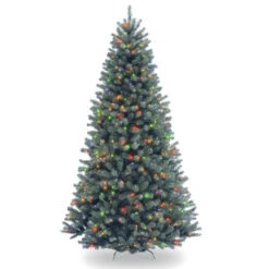 Christmas Central 7.5’ Pre-Lit Blue Slim North Valley Spruce Artificial Christmas Tree, Multicolor Lights