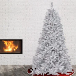 Christmas Central 7.5’ Pre-Lit White Slim North Valley Spruce Artificial Christmas Tree, Clear Lights -Northlight Shop dnat nrvw7 302 75 3 55629.1631812344