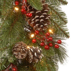 Christmas Central Pre-Lit Bristle Berry Artificial Christmas Wreath, 30-Inch, Warm White LED Lights -Northlight Shop dnat pebb3 300 24wb1 3 36319.1663860519