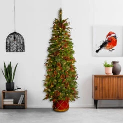 Christmas Central 6' Pre-Lit Potted Pencil Colonial Fir Artificial Christmas Half Wall Tree, Clear Lights -Northlight Shop dnat peco8 361 60ht 2 99243.1587645164