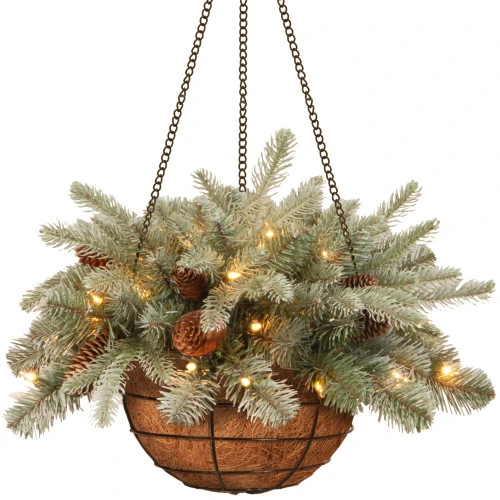 20" Green Spruce Hanging Basket With Warm White LED Lights 3 20" Green Spruce Hanging Basket With Warm White LED Lights